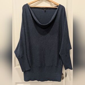 Eileen Fisher Cowl Neck Sweater XL Cashmere Draped navy Dolman Sleeve Soft